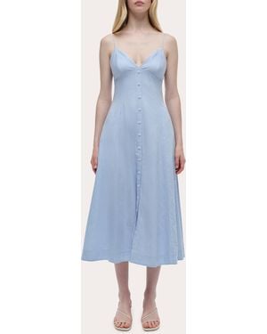 Jonathan Simkhai Honor Stripe Cotton Button A-Line Midi Dress - Blue