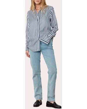 With Nothing Underneath The Boyfriend Stripe Tencel Shirt - Blue