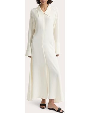 JOAEN Lea Silk Crepe Collared A-Line Dress - Natural