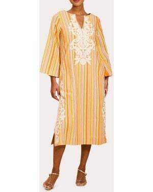 mestiza Ines Embroidered Stripe Kaftan Midi Dress - Yellow