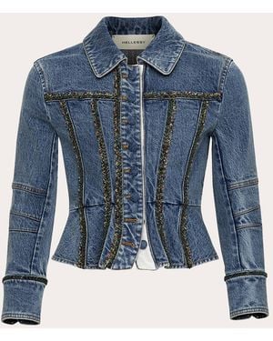 Hellessy Kai Beaded Peplum Denim Jacket - Blue