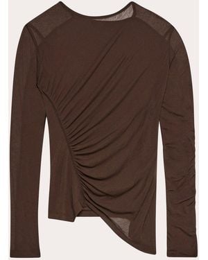Helmut Lang Sheer Jersey Ruched Asymmetric Wind Top - Brown