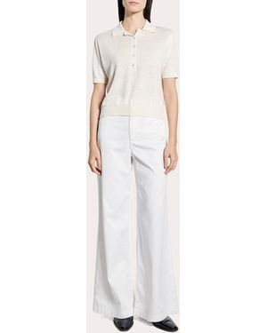 Theory Sheer Linen Knit Cropped Polo Top - Natural