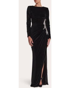 Safiyaa Nonna Gathered Velvet Gown - Black