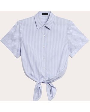 Theory Stripe Tie-Front Button-Up Top - Blue