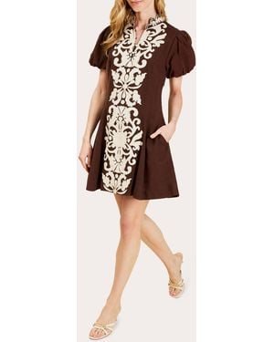 mestiza Flavia Embroidered Puff-Sleeve Mini Dress - Natural