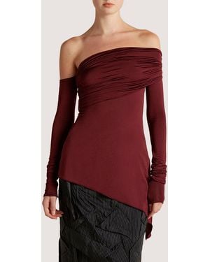 Marina Moscone Jersey Draped Asymmetric Top - Red