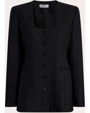 Argent Textured Wool Scoop Neck Blazer - Black