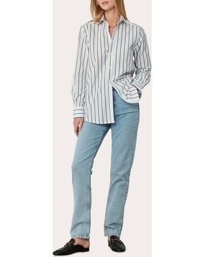 With Nothing Underneath The Boyfriend Stripe Organic Poplin Shirt - Blue