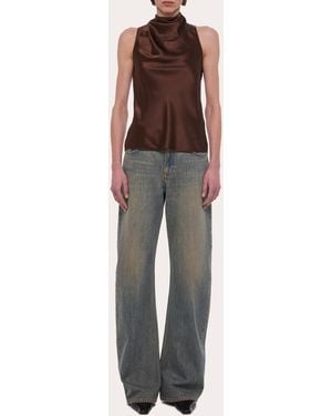 Helmut Lang Silk Tie-Neck Sleeveless Top - Brown