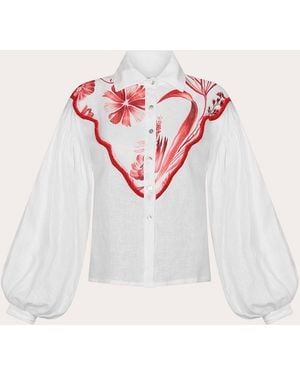 Aguaclara La Vie Rouge Embroidered Linen Shirt - Gray