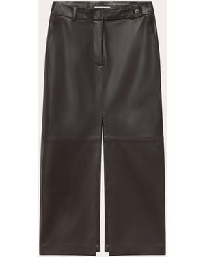 Co. Leather Front-Slit Midi Skirt - Gray