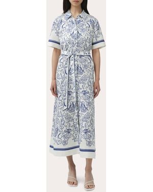 Jonathan Simkhai Audria Seashell Linen Belted Midi Shirt Dress - Blue
