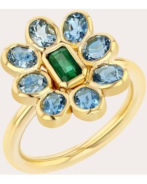 Future Fortune Aquamarine & Emerald Baby Bloom Ring - Metallic