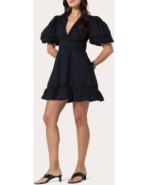 Scarlett Poppies Olga Embroidered Poplin Puff-Sleeve Mini Dress - Blue