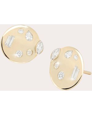 Ritique Diamond Disc Mini Mélange Stud Earrings - Natural
