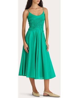 Merlette Kaede Ruched Cotton Voile Midi Dress - Green