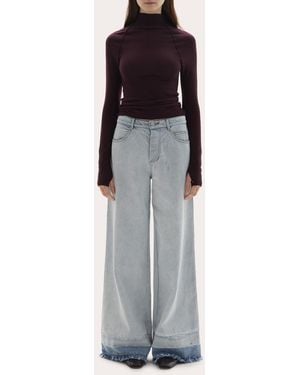 JOAEN Adrianne Washed Raw-Hem Wide-Leg Jeans - Blue