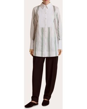 Marina Moscone Pinstripe Jacquard Slim Tuxedo Shirt - White