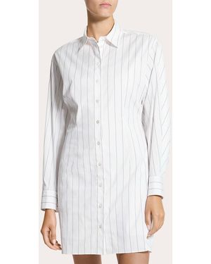 Theory Stripe Poplin Articulated Shirt Dress - White