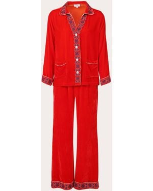 Karma On The Rocks Tokyo Embroidered Velvet Pajama Set