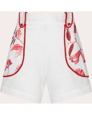 Aguaclara La Vie Rouge Embroidered Linen Shorts - White