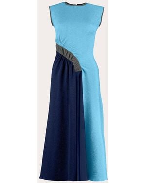 Edeline Lee Pina Jacquard Ruched Drape Midi Dress - Blue