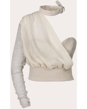BYVARGA Carolina Asymmetric Drape Combo Blouse - White