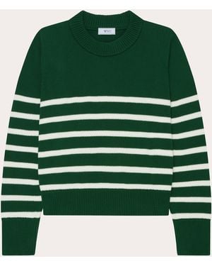 With Nothing Underneath Devon Stripe Cotton Crewneck Sweater - Green