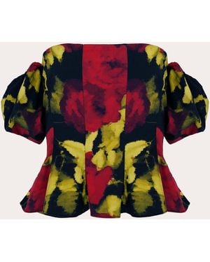 Azeeza Selena Floral Poplin Paneled Peplum Top Cotton - Multicolor