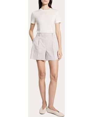 Theory Textured Linen Pleated Shorts - Natural