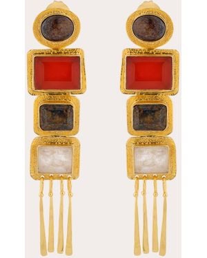 Boheme by Vero Bronzite & Moonstone Nefertiti Drop Earrings - Orange