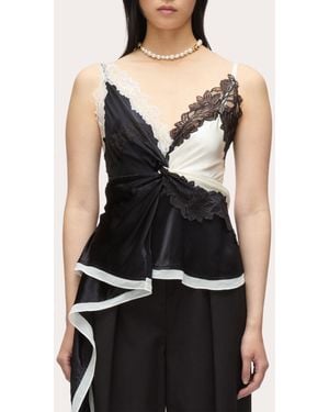 3.1 Phillip Lim Liquid Satin Lace Twist Tank Top - Black