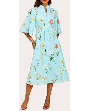 mestiza Carmen Floral Linen Button-Front Midi Dress - Blue