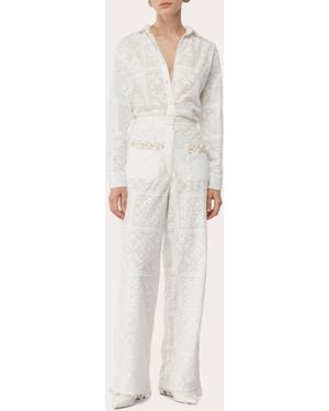 Waimari Ivora Embroidered Patchwork Wide-Leg Pants - White