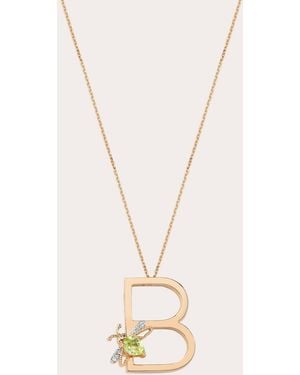 BeeGoddess Peridot & Diamond Letter B Pendant Necklace - Natural