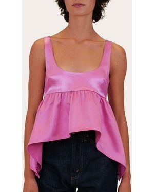 Azeeza Esme Satin Empire-Waist Peplum Top - Pink