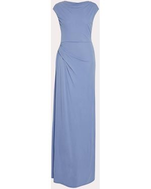 Erdem Draped Crepe Short-Sleeve Gown - Blue