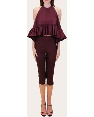 Azeeza Winston Poplin High-Low Halter Top - Red
