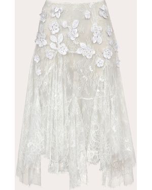 Francesca Miranda Flor Appliqué Sheer Lace Midi Skirt - White