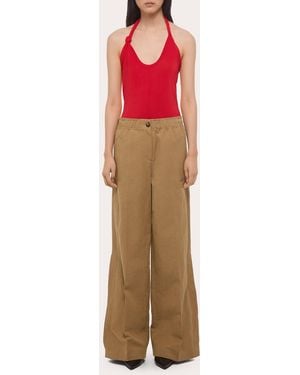 Helmut Lang Cotton Linen Wide-Leg Trench Pants - Natural