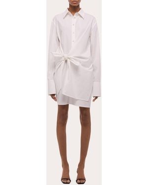 Helmut Lang Poplin Gathered Knot Shirt Dress - Natural
