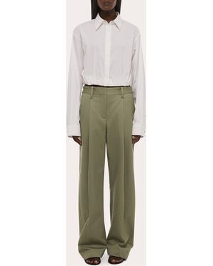 Helmut Lang Cotton Chino Twill Pleated Barrel Pants - Green