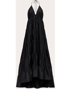 Azeeza Kitty Olesia Taffeta Tiered Halter Gown - Black