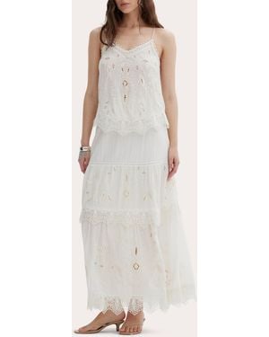 Scarlett Poppies Esha Embroidered Crinkled Crepe Tank Top - White