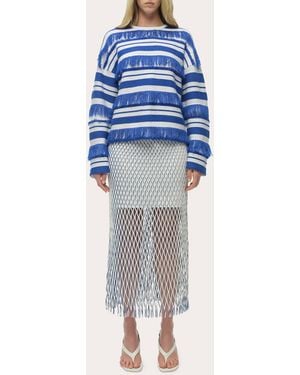 Jonathan Simkhai Carrick Stripe Fringe Crewneck Sweater - Blue