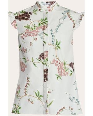 Erdem Floral Cotton Ruffle Sleeveless Shirt - White