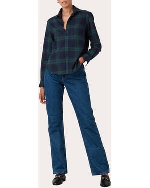 With Nothing Underneath The Classic Brushed Plaid Cotton Wool Shirt - Blue