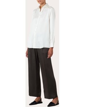 With Nothing Underneath The Boyfriend Silk Satin Shirt - Natural