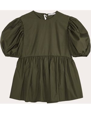 Cecilie Bahnsen Anisha Cotton Puff-Sleeve Babydoll Top - Green